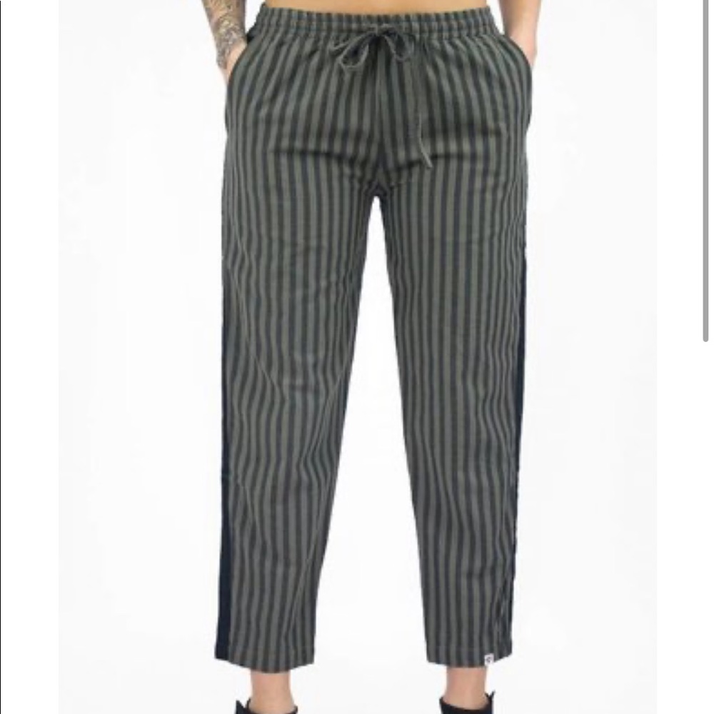 Bsbee woven cotton drawstring pants trousers black/grey